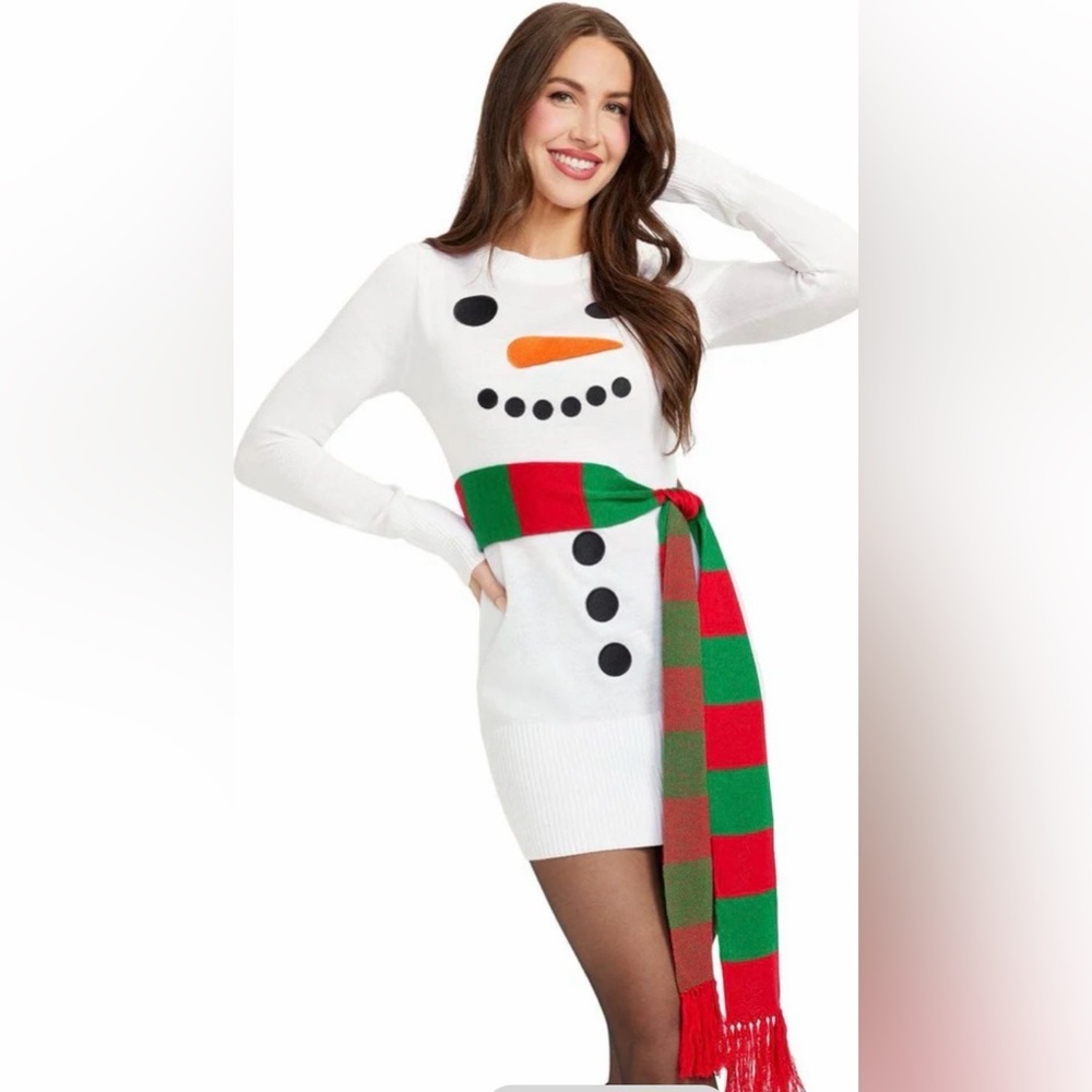 Tipsy Elves Snowman Sweater Dress Women’s Large Novelty Winter Christmas